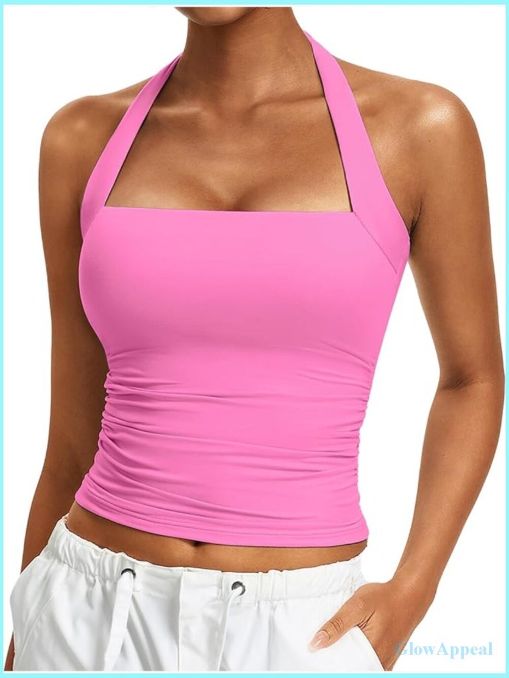 Double Layer Square Neck Tank Top Ruched Slim Fit Halter Top Summer Going Out